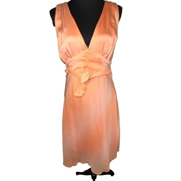 9 by ninety women size XL peach chiffon Deep V gypsy goth flowing midi dress NEW - Picture 2 of 10